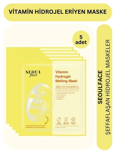 Dermal Seoulface Vitamin Hydrojel Şeffaflaşan Eriyen Maske 34g 5 Adet ürün görseli 1