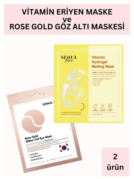Dermal Vitamin Hydrojel Şeffaflaşan Eriyen Maske 34g ve Rose Gold Göz Maskesi Set ürün görseli 1