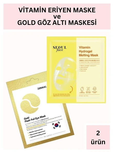 Dermal Vitamin Hydrojel Şeffaflaşan Eriyen Maske 34g ve Gold Göz Maskesi Set ürün görseli 1