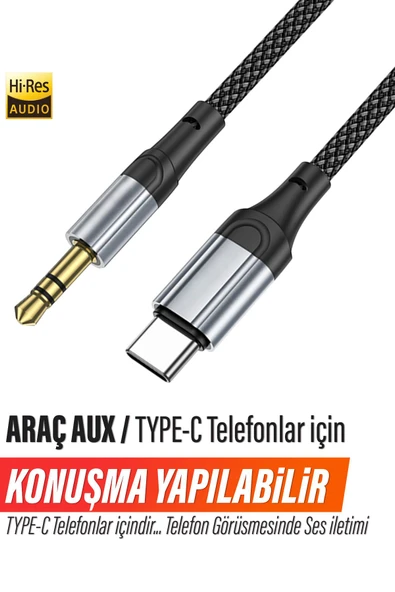 EXENAR  Araç Aux Kablosu Type-C Telefon Konuşma Yapılabilir Araba AUX Kablo Type C Müzik Dinleme ürün görseli 1