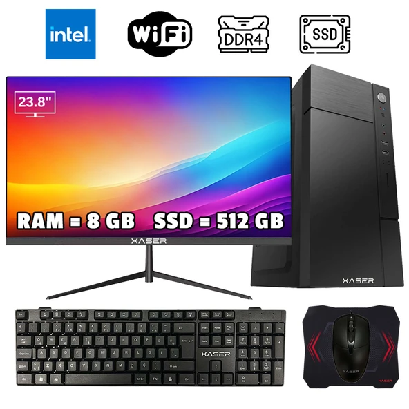 Xaser Xsr1003 i5 7400 8GB Ram 512GB SSD 23.8 Monitör Ofis Hazır Sistem ürün görseli 1