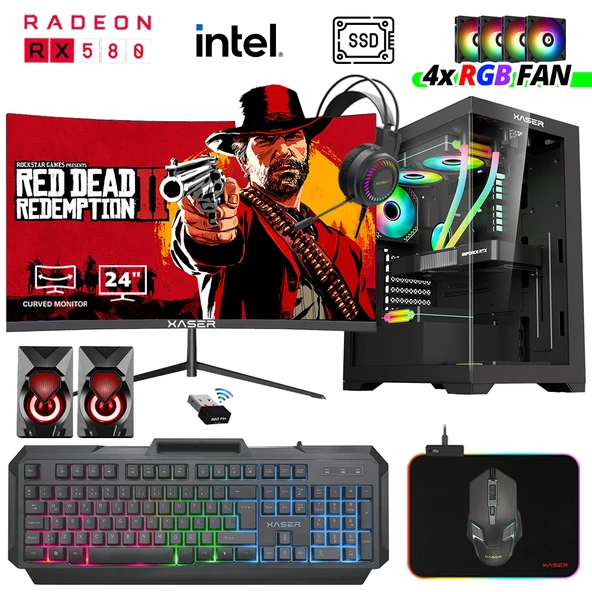Xaser Xsr1012 i5 7400 32GB Ram 512GB SSD 8GB RX580 Ekran Kartı 24" Curved Oyun Hazır Sistem ürün görseli 1