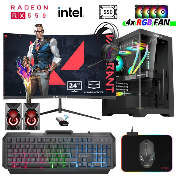 Xaser Xsr1015 i5 7400 16GB Ram 256GB SSD 4GB RX550 Ekran Kartı 24" Curved Oyun Hazır Sistem ürün görseli 1