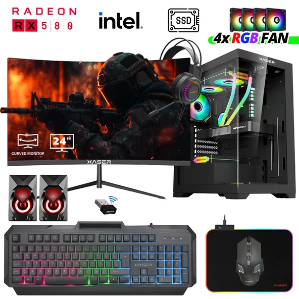 Xaser Xsr1010 i5 7400 16GB Ram 512GB SSD 8GB RX580 Ekran Kartı 24" Curved Oyun Hazır Sistem ürün görseli 1