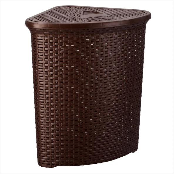 Köşe için Plastik Üçgen Hasır Örgü Desenli Kirli Temiz Beyaz Renkli Çamaşır Sepeti ürün görseli 1