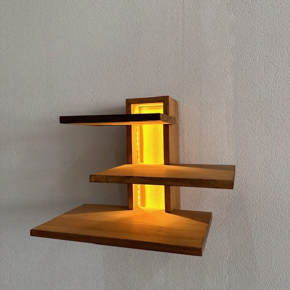 Modern Tasarım 3 Raflı Led Işıklı Ahşap Aplik (Alindi050) ürün görseli 1