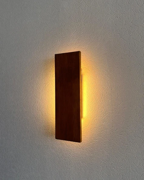 4 Yöne Led Işık Veren Dikey Ahşap Modern Duvar Apliği (Alindi053) ürün görseli 1
