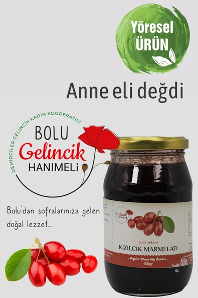 Bolu Gelincik Hanımeli Geleneksel Kızılcık Marmelatı 450gr ürün görseli 1