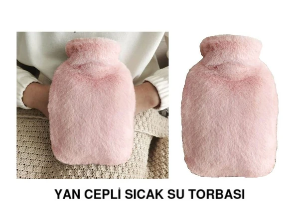SICAK SU TORBASI YAN CEPLİ PEMBE  PELUŞ TERMOFOR 27x17x2cm  750ml ürün görseli 1