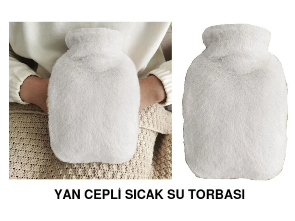 SICAK SU TORBASI YAN CEPLİ BEYAZ  PELUŞ TERMOFOR 27x17x2cm  750ml ürün görseli 1