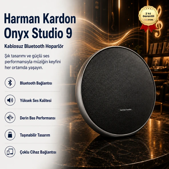 Harman Kardon Onyx Studio 9 – Kablosuz Bluetooth Hoparlör,Yüksek Ses Kalitesi,Derin Bas Performansı ürün görseli 1