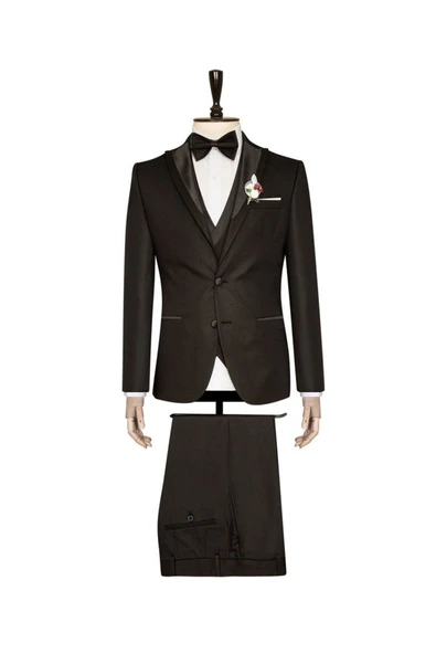 Yelekli Siyah Slim Fit Damatlık Takım Elbise ürün görseli 1