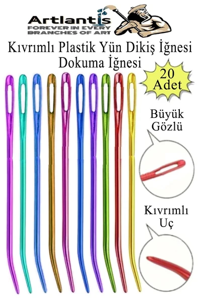 Kıvrımlı Plastik Yün İğnesi 12 cm 20 Adet 1 Paket Plastik Dikiş Dokuma İğnesi Kavisli İplik İğne Goblen ürün görseli 1