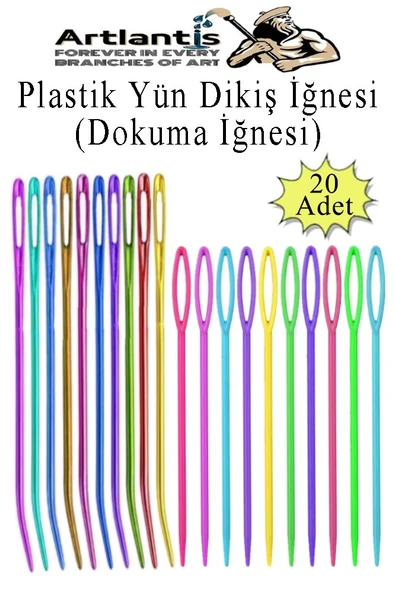 Düz ve Kıvrımlı Plastik Yün İğnesi 20 Adet 1 Paket Plastik Dikiş Dokuma İğnesi Kavisli İplik İğne Goblen ürün görseli 1