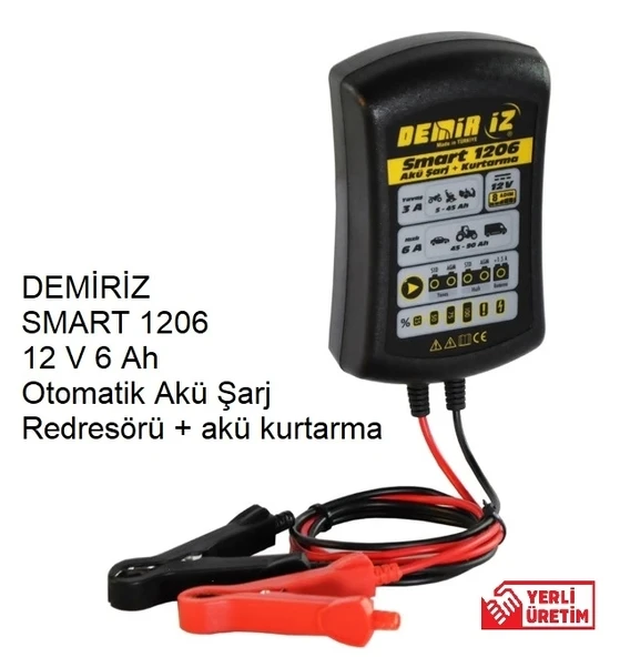 DEMİRİZ SMART 1206 12 V 6 Ah Otomatik Akü Şarj Redresörü + akü kurtarma ürün görseli 1