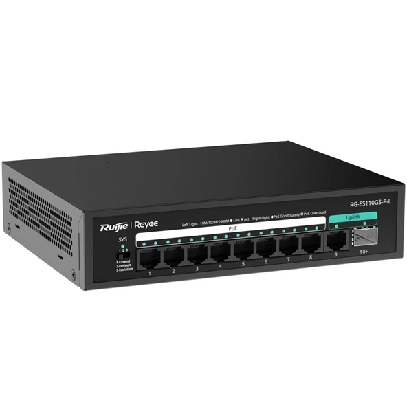 RUIJIE REYEE RG-ES110GS-P-L 8 PORT 10/100/1000 8 PORT POE 1XGE UPLINK 1 X SFP 120W YONETILEMEZ DESKTOP SWITCH ürün görseli 1