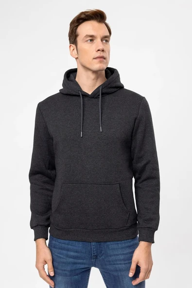Süvari Kapüşonlu Yaka Regular Kalıp Düz Antrasit Sweatshirt ürün görseli 1