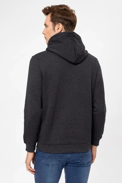 Süvari Kapüşonlu Yaka Regular Kalıp Düz Antrasit Sweatshirt - Resim 7