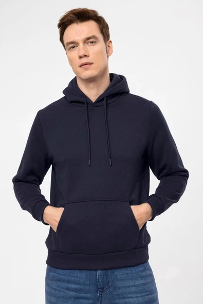 Süvari Kapüşonlu Yaka Regular Kalıp Düz Antrasit Sweatshirt - Resim 8