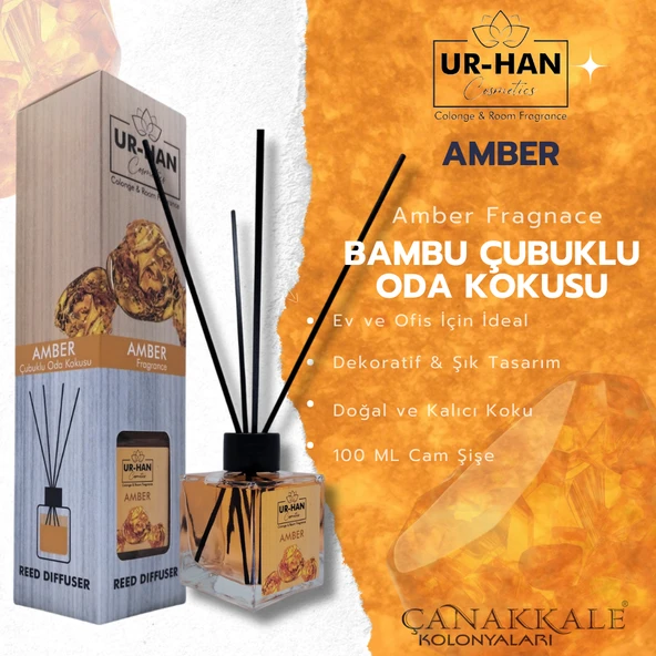 AMBER Bambu Çubuklu Oda Kokusu 100 ML Cam Şişe ürün görseli 1