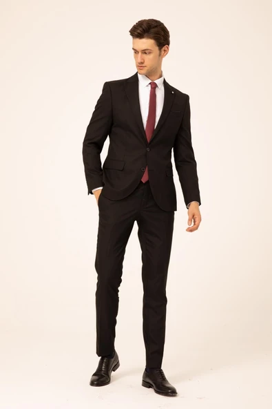 Slim Kalıp Düz Takım Elbise - Resim 4