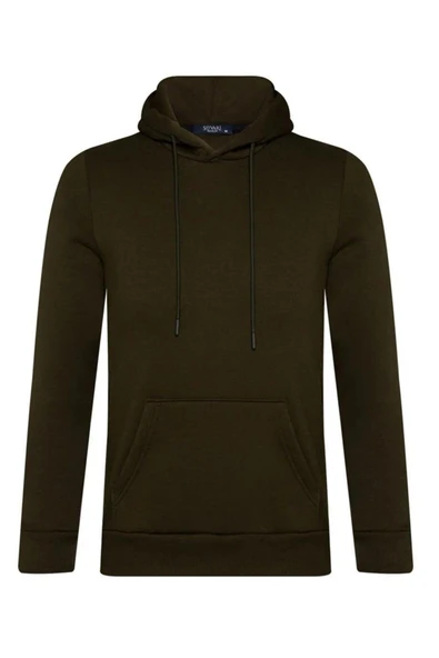 Süvari Kapüşonlu Yaka Regular Kalıp Düz Koyu Yeşil Sweatshirt ürün görseli 1