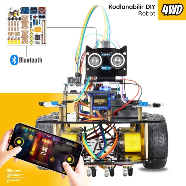 RoboThink 4 Teker Robot Araba Kodlama Seti 4WD-BLE (Arduino Temelli - Kutulu ve  E-Kitaplı) ürün görseli 1