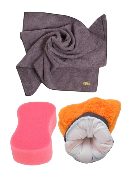 AutoFresh Oto Yıkama Araba Kurulama Araç Cam Temizlik 3'lü Mikrofiber Bez Eldiven Yıkama Seti ürün görseli 1