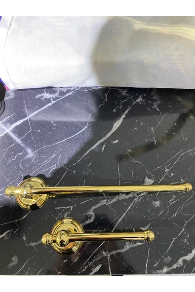 Gold Havluluk Ve Tuvalet Kağıtlığı Vintage Tasarım Altın Havluluk Ve Kağıtlık Set Pirinç ürün görseli 1