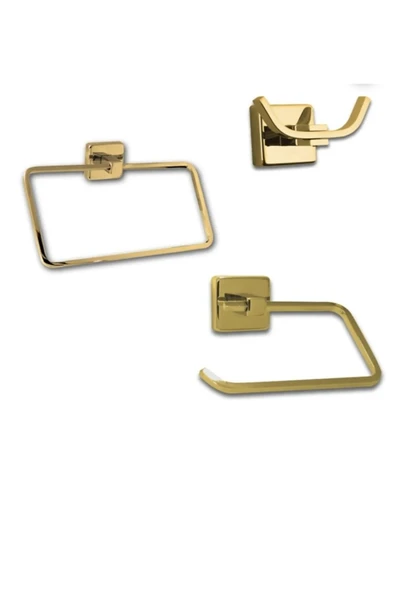 Tuvalet Kağıtlığı Havluluk Gold İkili Askılık Komple Set Kare Modern Tasarım Altın Banyo Aksesuar ürün görseli 1
