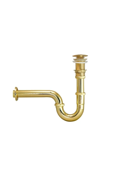 Gold Lavabo Gideri Komple Pirinç Lavabo Sifonu Gold Renk Lavabo Süzgeci Çift Kademe ürün görseli 1