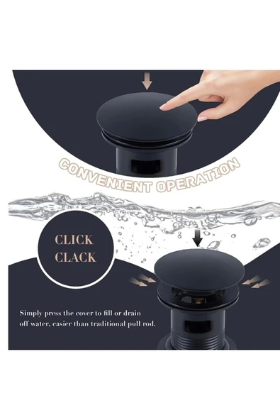 Siyah Lavabo Gideri Mat Siyah Lavabo Süzgeç Bas Bırak Sistem Pirinç Malzeme ürün görseli 1