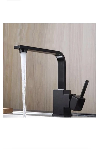 Siyah Lavabo Bataryası Siyah Banyo Lavabo Musluğu Yüksek Model Kare Lavabo Musluğu ürün görseli 1