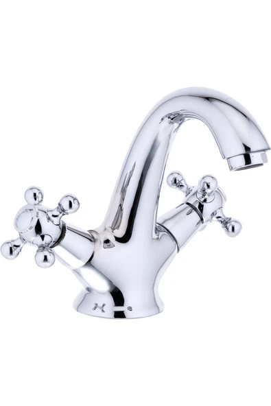 Lavabo Bataryası Vintage Özel Tasarım Armatür Banyo Musluğu Gümüş Renk Armatür Musluk ürün görseli 1