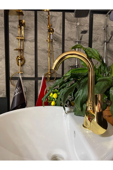 Parlak Gold Diamond Design Lavabo Bataryası ürün görseli 1