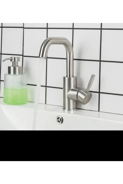 Lavabo Bataryası Mat Krom Lavabo Musluğu Fırçalanmış Mat Krom Nikel Renk ürün görseli 1