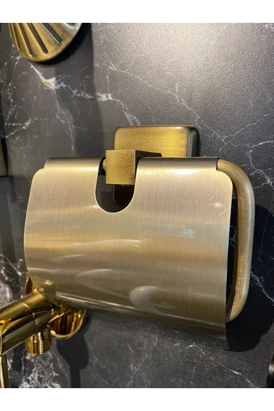 Antik Gold Tuvalet Kağıtlığı Kapaklı Tuvalet Kağıtlık Premium Pirinç ürün görseli 1