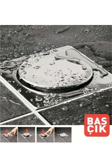 Banyo Yer Sifonu Koku Gidericili Bas Bırak Sistem Banyo Gideri Krom Renk ürün görseli 1