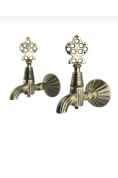 Kurna Musluğu Antik Eskitme Hamam Bataryası 2 Adet Set Antik Gold Pirinç ürün görseli 1