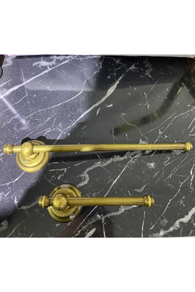 Antik Gold Havluluk Ve Tuvalet Kağıtlığı Vintage Tasarım Komple Pirinç Havluluk Ve Kağıtlık Mat Gold ürün görseli 1