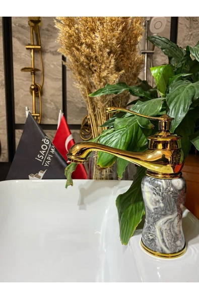 Altın Lavabo Bataryası Gold Banyo Musluk Mermer Design Altın Batarya ürün görseli 1