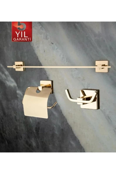 Gold Havluluk Gold Tuvalet Kağıtlık Gold İkili Bornozluk Komple Set Gold Aksesuar ürün görseli 1