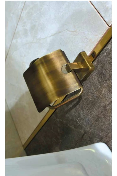 Antik Gold Kapaklı Tuvalet Kağıtlığı Pirinç Kaliteli Materyal ürün görseli 1