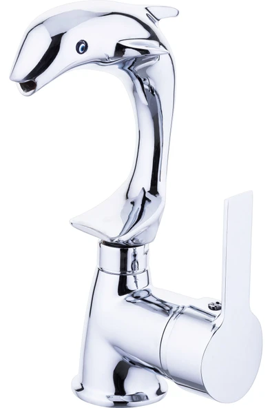 Lavabo Bataryası Yunus Balığı Tasarım Banyo Musluğu Özel Üretim Lavabo Musluk Gümüş Renk ürün görseli 1