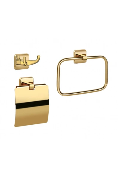 Gold Banyo Seti Gold Havluluk Gold Kağıtlık İkili 3 lü Set ürün görseli 1