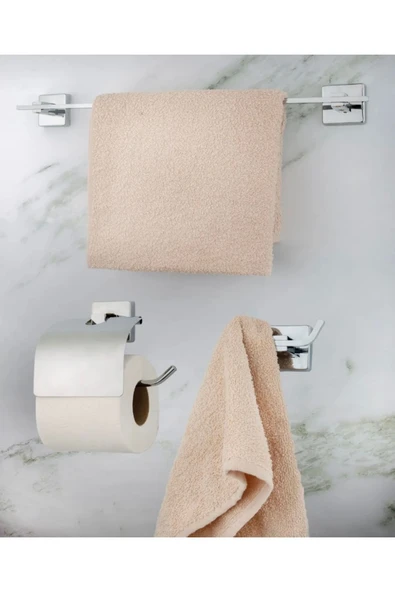 Havluluk Tuvalet Kağıtlık İkili Bornozluk Komple Set Pirinç Paslanmaz Premium Banyo Seti ürün görseli 1