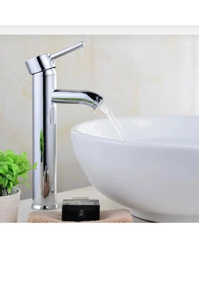 Çanak Lavabo Bataryası Gümüş Lavabo Bataryası Yüksek Çanak Lavabo Musluğu Garantili Modern Tasarım ürün görseli 1