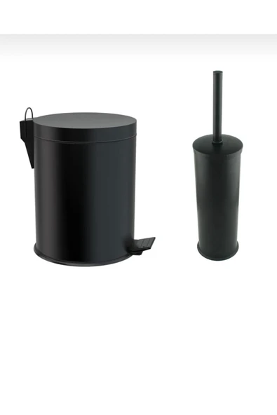 Siyah Banyo Çöp Kovası Siyah Banyo Fırçası Metal Set Premium Siyah Kova Fırça ürün görseli 1