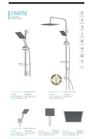 Tepe Yağmurlama Gümüş Krom Duş Seti Frame Banyo Seti ürün görseli 1