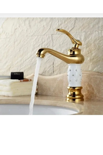 Gold Lavabo Bataryası Altın Banyo Musluğu Premium Taşlı Tasarım Gold Batarya ürün görseli 1